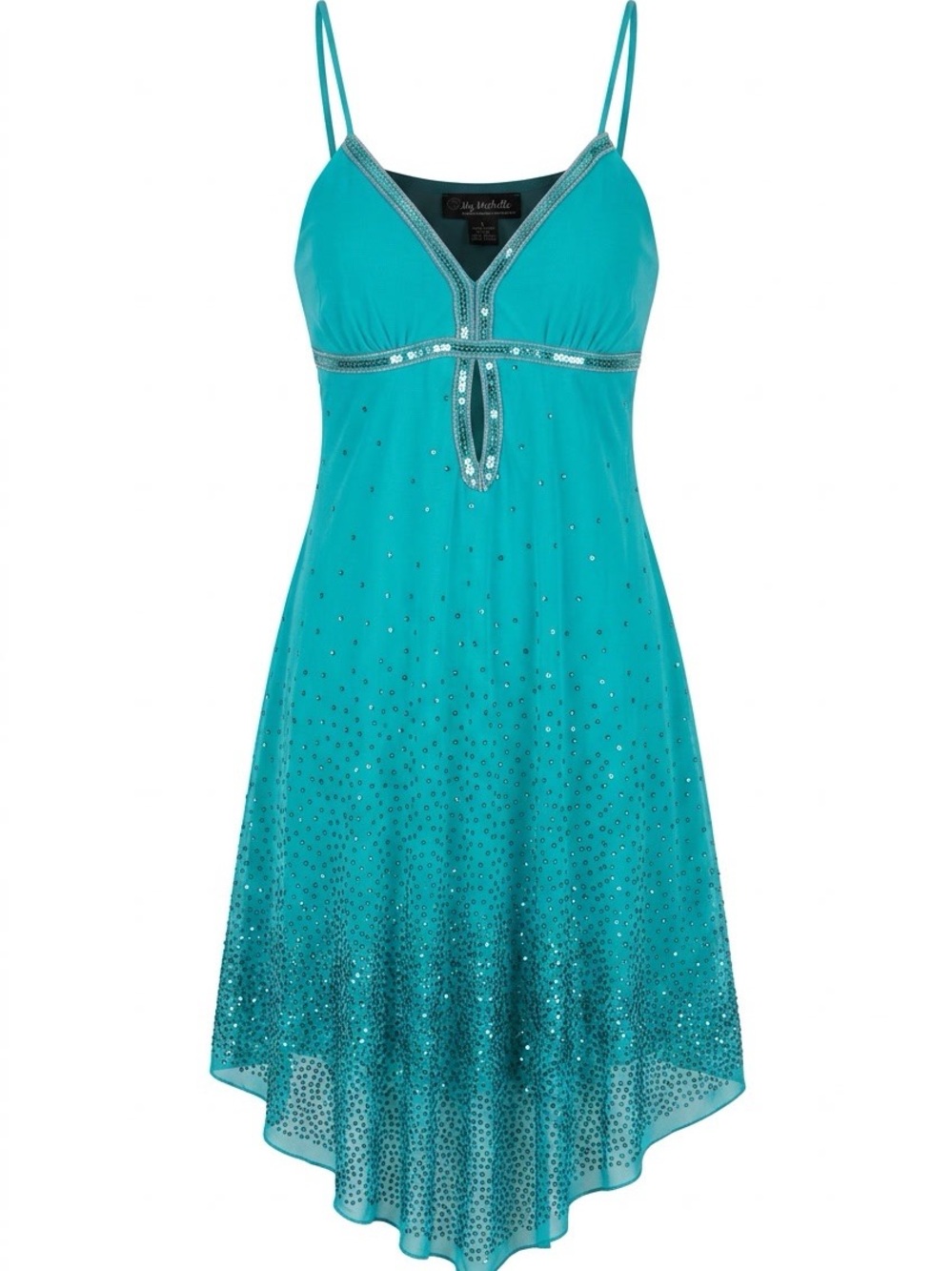 My Michelle Teal Sequin High-Low Spaghetti Strap Dress